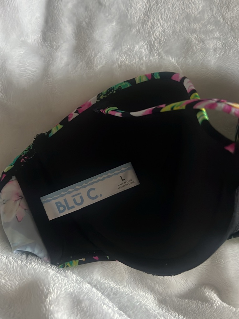 Tropical Floral Molded Cup Bikini Top - Black with Pink & Green - Picture 4 of 4
